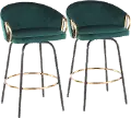 B26-CLAIRE2-SWVG BKVGN2 Claire Glam Gold & Emerald Velvet Barstool Stool, Set of 2