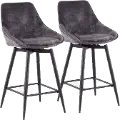 B26-DIANA 55SWVX BKVGY2 Diana Gray Velvet Swiveling Counter Stools, Set of 2