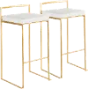 BS-FUJI AU+W2 Fuji Low Back Gold & White Faux Leather Barstools, Set of 2