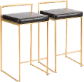 B26-FUJI AU+BK2 Fuji Low Back Gold & Black Faux Leather Counter Stools, Set of 2