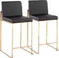 B26-FUJIHB AUBK2 Fuji High Back Gold & Black Faux Leather Counter Stools, Set of 2