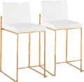 B26-FUJIHB AUW2 Fuji High Back Gold & White Faux Leather Counter Stools, Set of 2