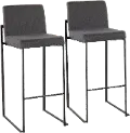 B30-FUJIHB BKFCHAR2 Fuji Black and Charcoal Bar Stool, Set of 2