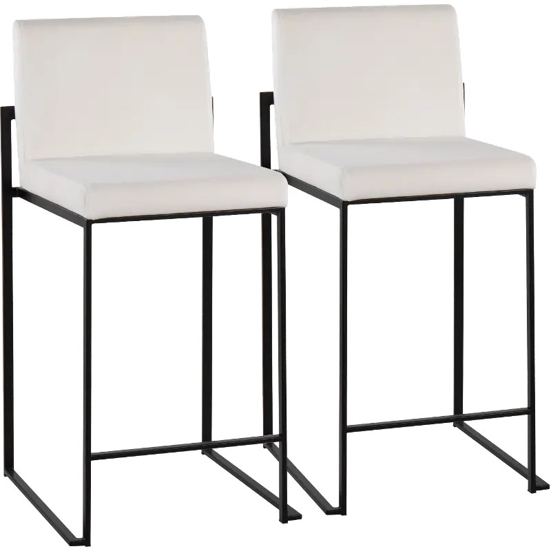 B26-FUJIHB BKVW2 Fuji Black and White Velvet Height Stool, Set of 2