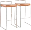 B30-FUJI CAM2 Fuji Low Back Stainless & Camel Faux Leather Barstools, Set of 2