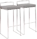 B30-FUJI GY2 Fuji Low Back Stainless & Gray Faux Leather Barstools, Set of 2