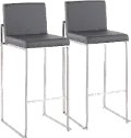 B30-FUJIHB SSGY2 Fuji High Back Stainless & Gray Faux Leather Barstools, Set of 2