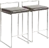 CS-FUJI BN2 Fuji Low Back Stainless & Brown Faux Leather Counter Stools, Set of 2