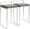 CS-FUJI BN2 Fuji Low Back Stainless & Brown Faux Leather Counter Stools, Set of 2