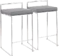 B26-FUJI GY2 Fuji Low Back Stainless & Gray Faux Leather Counter Stools, Set of 2