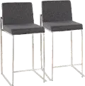 B26-FUJIHB SSFCHAR2 Fuji High Back Stainless & Charcoal Counter Stools, Set of 2