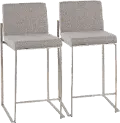 B26-FUJIHB SSFGY2 Fuji High Back Stainless & Light Gray Counter Stools, Set of 2