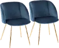 CH-FRAN AU+BU2 Fran Gold & Blue Velvet Glam Dining Chairs, Set of 2