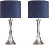 TL24-LENUXE-DBL NINVY2 Lenuxe Nickel Table Lamps with Navy Blue Shades, Set of 2