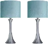 TL24-LENUXE-DBL NITQ2 Lenuxe Nickel Table Lamps with Turquoise Shades, Set of 2
