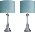 TL24-LENUXE-DBL NITQ2 Lenuxe Nickel Table Lamps with Turquoise Shades, Set of 2