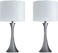 TL24-LENUXE-SBT_NIW2 Lenuxe Nickel Table Lamps with White Shades, Set of 2