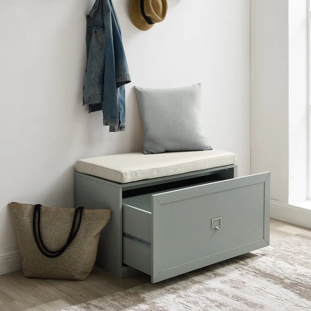 CF6027-GY Harper Gray and Tan Entryway Storage Bench-1