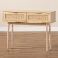 176-11250-RCW Baird Light Brown Wood and Rattan 2-Drawer Console Table