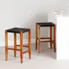 13916 Balka Woven Black Leather Counter Stool, Set of 2