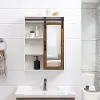 SBDBASMBRWRO Sliding Mirrored Barn Door White & Oak Wall Cabinet