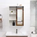 SBDBASMBRWRO Sliding Mirrored Barn Door White & Oak Wall Cabinet