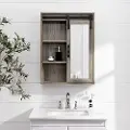 SBDBASMGW Sliding Mirrored Barn Door Gray Wall Cabinet