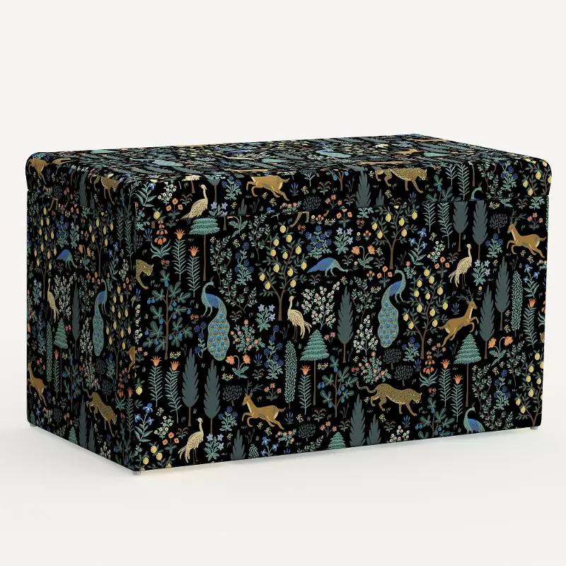 4325STRPCMNBLKLCB Rifle Paper Co. Willie Menagerie Black Storage Bench