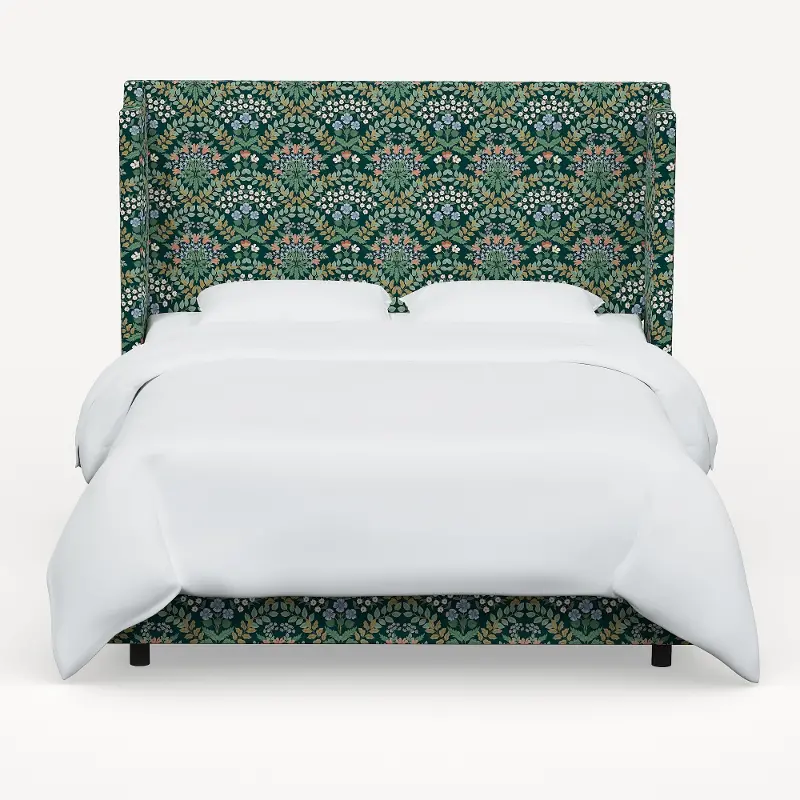 972BEDRPCBREMRLCB Rifle Paper Co Hawthorne Bramble Emerald Queen Wingback Bed