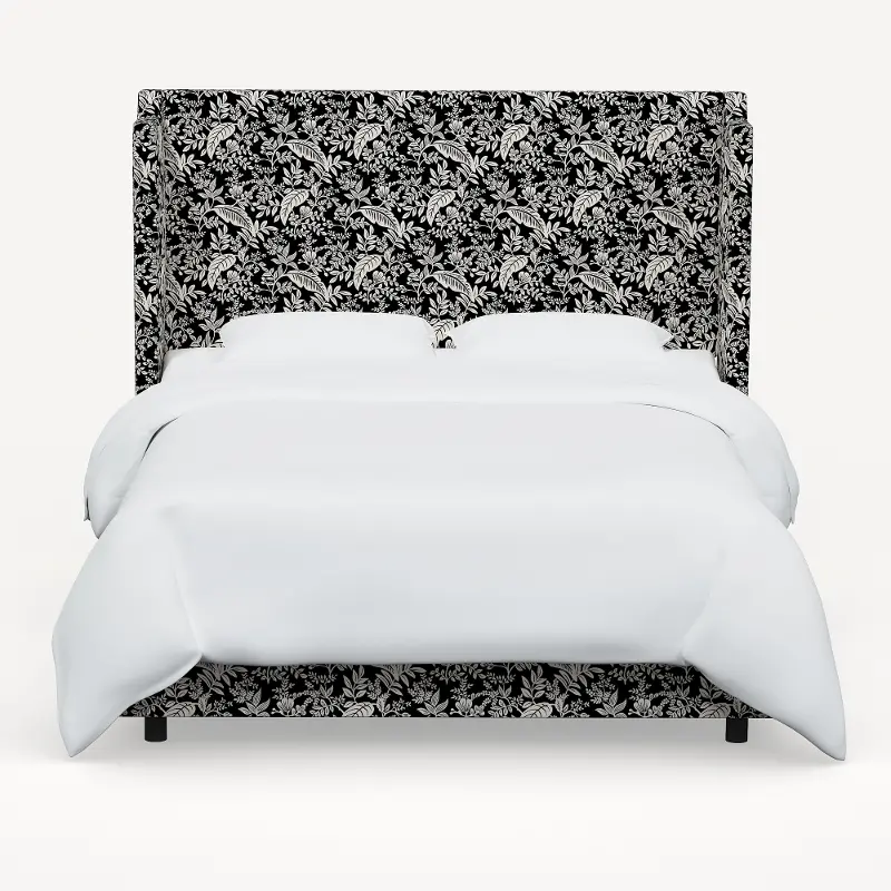974BEDRPCCNBLCRMLCB Rifle Paper Co Hawthorne Canopy Black & Cream Cal-King Wingback Bed