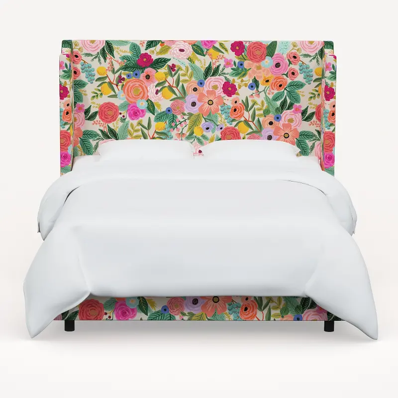 973BEDRPCGRPRTLCB Rifle Paper Co Hawthorne Garden Party Pink King Wingback Bed