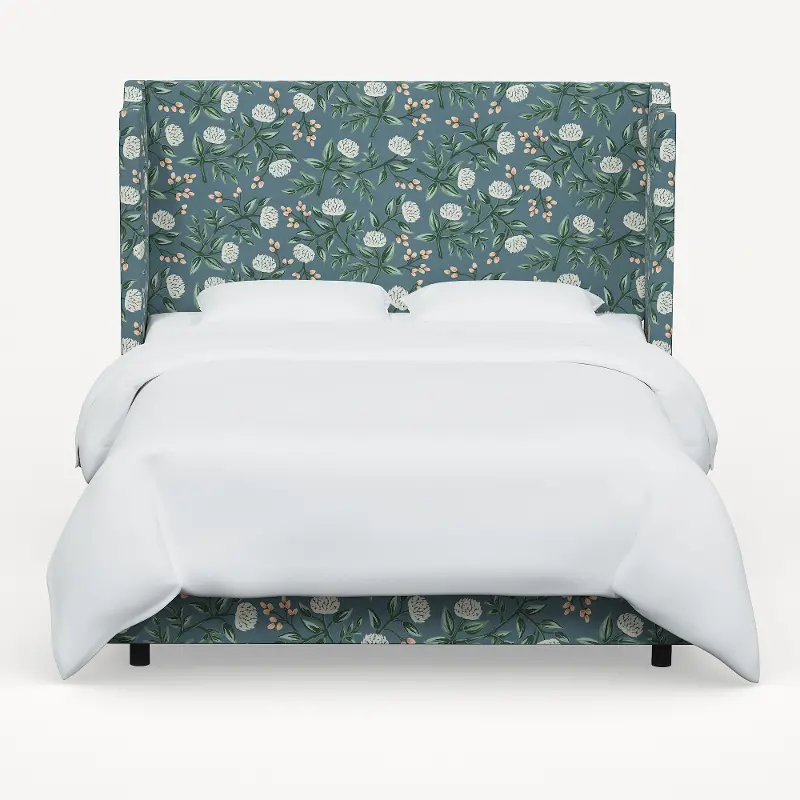 971BEDRPCPNEMRLCB Rifle Paper Co Hawthorne Emerald Peonies Full Wingback Bed