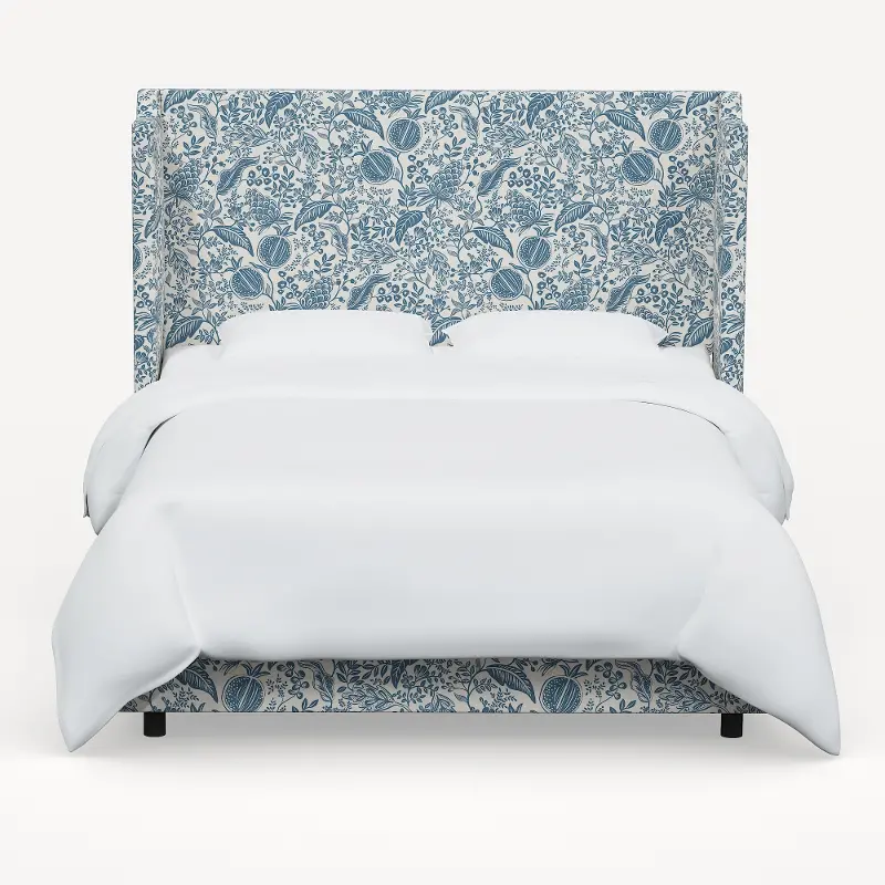 970BEDRPCPMBLULCB Rifle Paper Co Hawthorne Blue Pomegranate Twin Wingback Bed