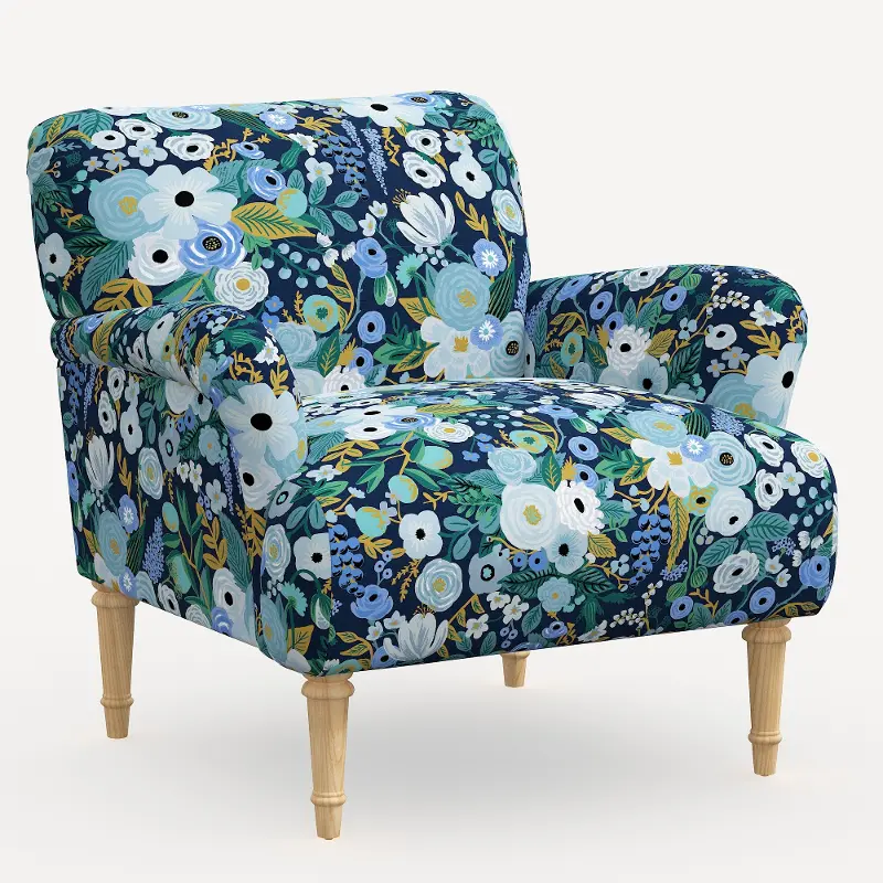 9405NATRPCGRPRBLULCB Rifle Paper Co. Bristol Garden Party Blue Accent Chair