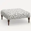 455CFRPCAVBLKCRMLCB Rifle Paper Co. Greenwich Aviary Cream & Black Ottoman with Espresso Legs