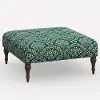 455CFRPCBREMRLCB Rifle Paper Co. Greenwich Bramble Emerald Ottoman with Espresso Legs