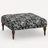 455CFRPCCNBLCRMLCB Rifle Paper Co. Greenwich Canopy Black & Cream Ottoman with Espresso Legs