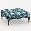 455CFRPCGRPRBLULCB Rifle Paper Co. Greenwich Garden Party Blue Ottoman with Espresso Legs