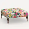 455CFRPCGRPRTLCB Rifle Paper Co. Greenwich Garden Party Pink Ottoman with Espresso Legs