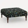 455CFRPCMNBLKLCB Rifle Paper Co. Greenwich Black Menagerie Ottoman with Espresso Legs