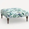 455CFRPCPCBLWHLCB Rifle Paper Co. Greenwich Blue Peacock Ottoman with Espresso Legs