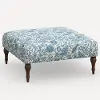 455CFRPCPMBLULCB Rifle Paper Co. Greenwich Blue Pomegranate Ottoman with Espresso Legs