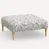 455FCNATRPCAVBLKCRMLCB Rifle Paper Co. Greenwich Aviary Black & Cream Ottoman with Natural Legs
