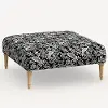 455FCNATRPCCNBLCRMLCB Rifle Paper Co. Greenwich Canopy Black & Cream Ottoman with Natural Legs