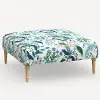 455FCNATRPCPCBLWHLCB Rifle Paper Co. Greenwich Blue Peacock Ottoman with Natural Legs