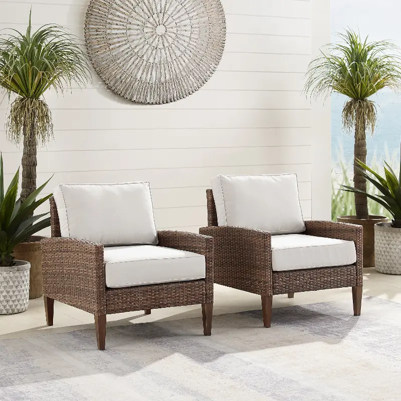 CO7168-BR Capella Brown Wicker Patio Armchairs, Set of 2