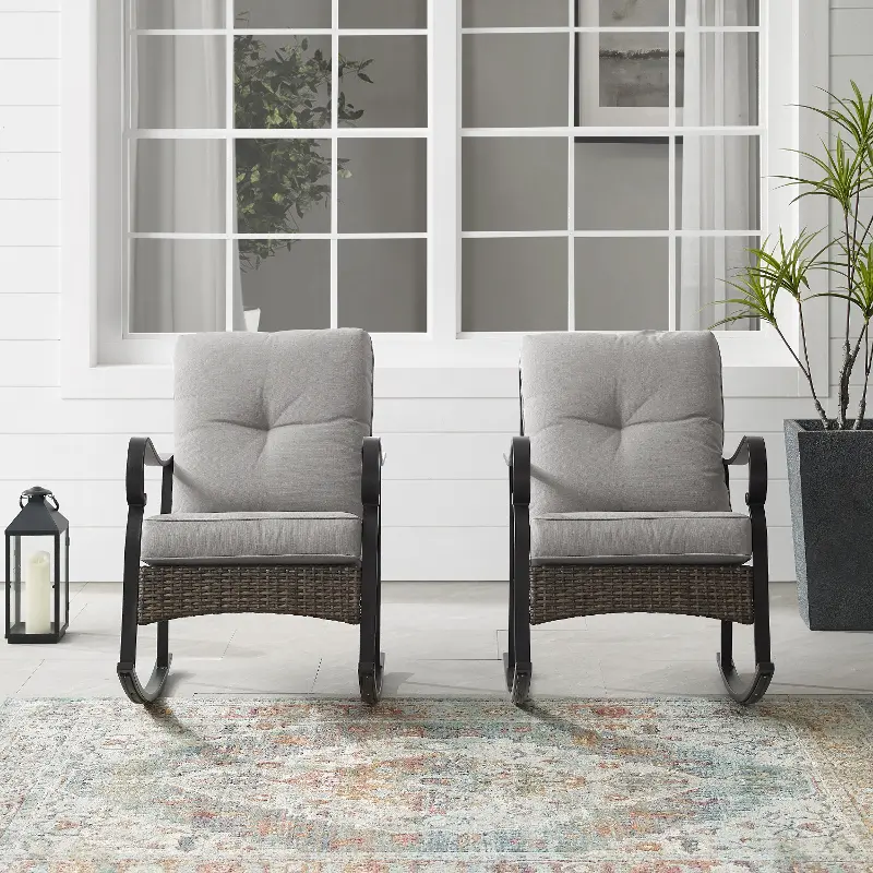 CO6252MB-TE Dahlia Metal and Wicker Patio Rocking Chairs, Set of 2