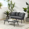 CO7330MB-CL Dover Gray Rope Patio Loveseat and Table Set