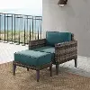 KO70258BR-BL Prescott Blue Outdoor Wicker Chair & Ottoman Set
