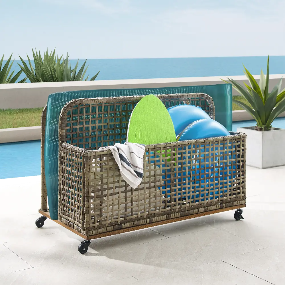 CO7308BR-GY Ridley Outdoor Wicker And Metal Pool Storage Caddy-1